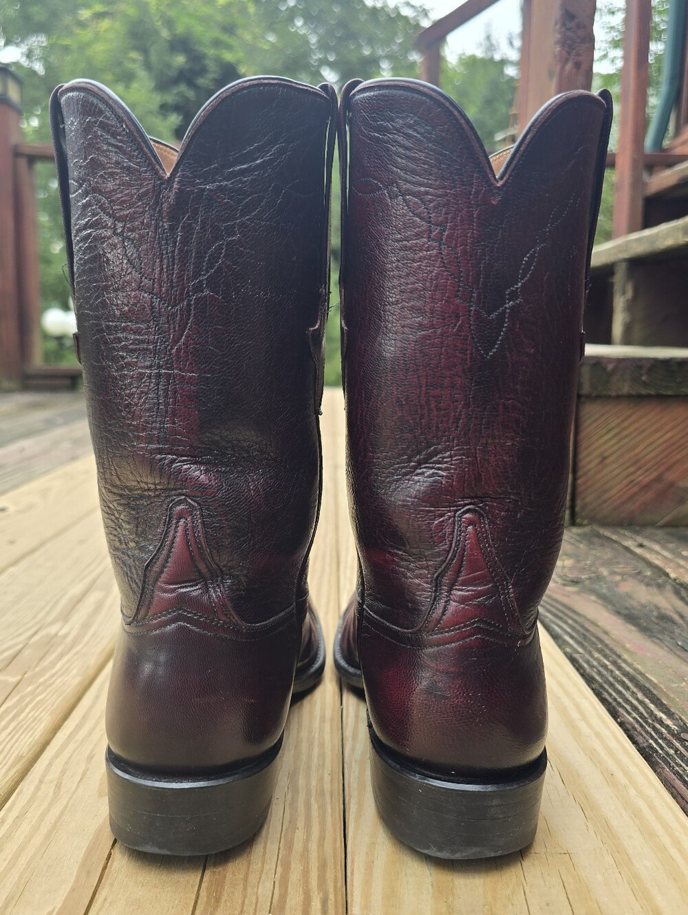 Lucchese, Vintage Womens Black Cherry Leather, Round Toe Roper Boots, Sz 8.5B - Picture 10 of 13